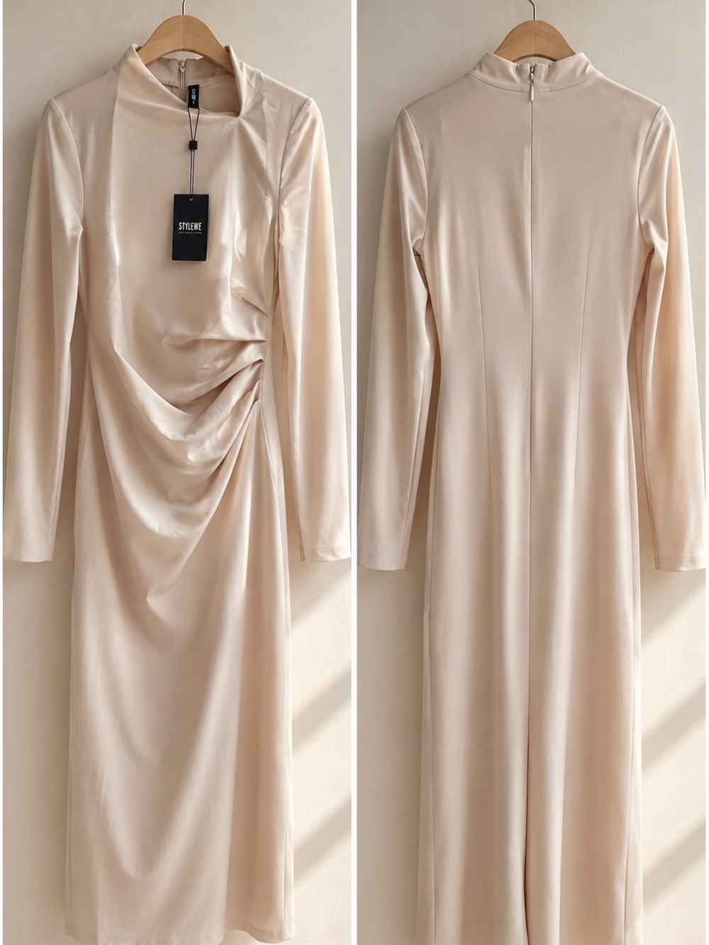 STYLEWE Beige Asymmetrical Draped Midi Dress